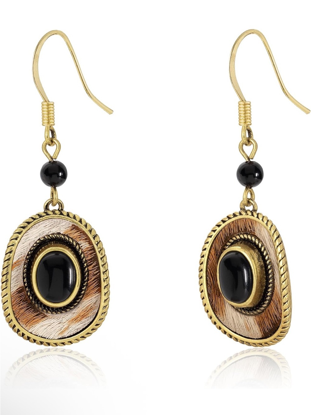 Anthropologie Gold-Tone Earrings with Black Onyx and Brown Accents